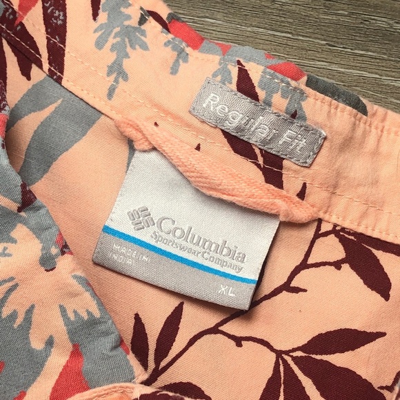 Columbia Mens Pink Orange Floral Hawaiian Button Down Shirt Regular Fit Size XL - Picture 10 of 10